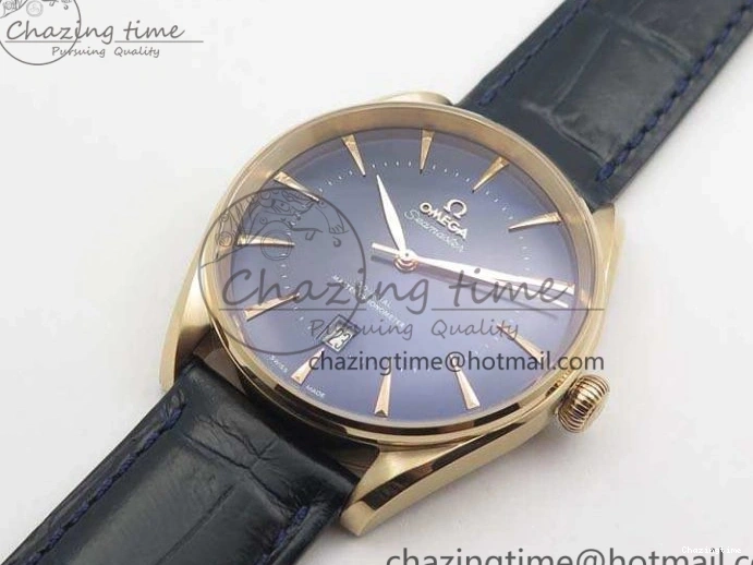 0414 Snug Seamaster Edizione Venezia RG Best Edition Blue Dial On Leather Strap A 8126